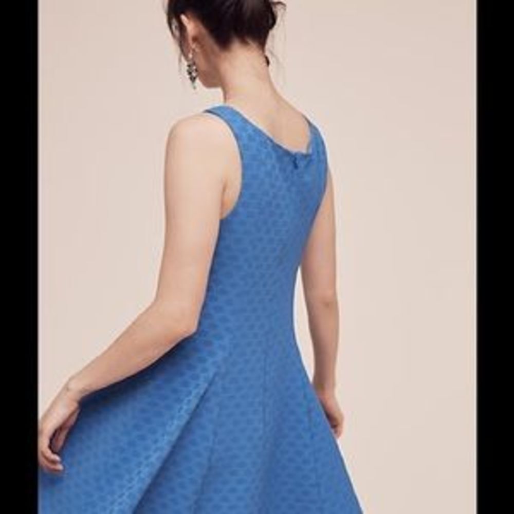 Eva Franco Anthropologie  short sleeves electric  blue short Fit and Flare Dress - Picture 3 of 9